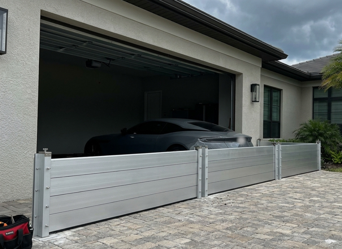 Driveway barrier protecting a car in the garage