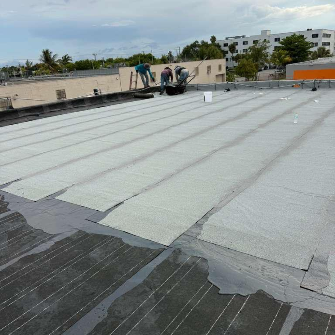 Flat roof recover in progress